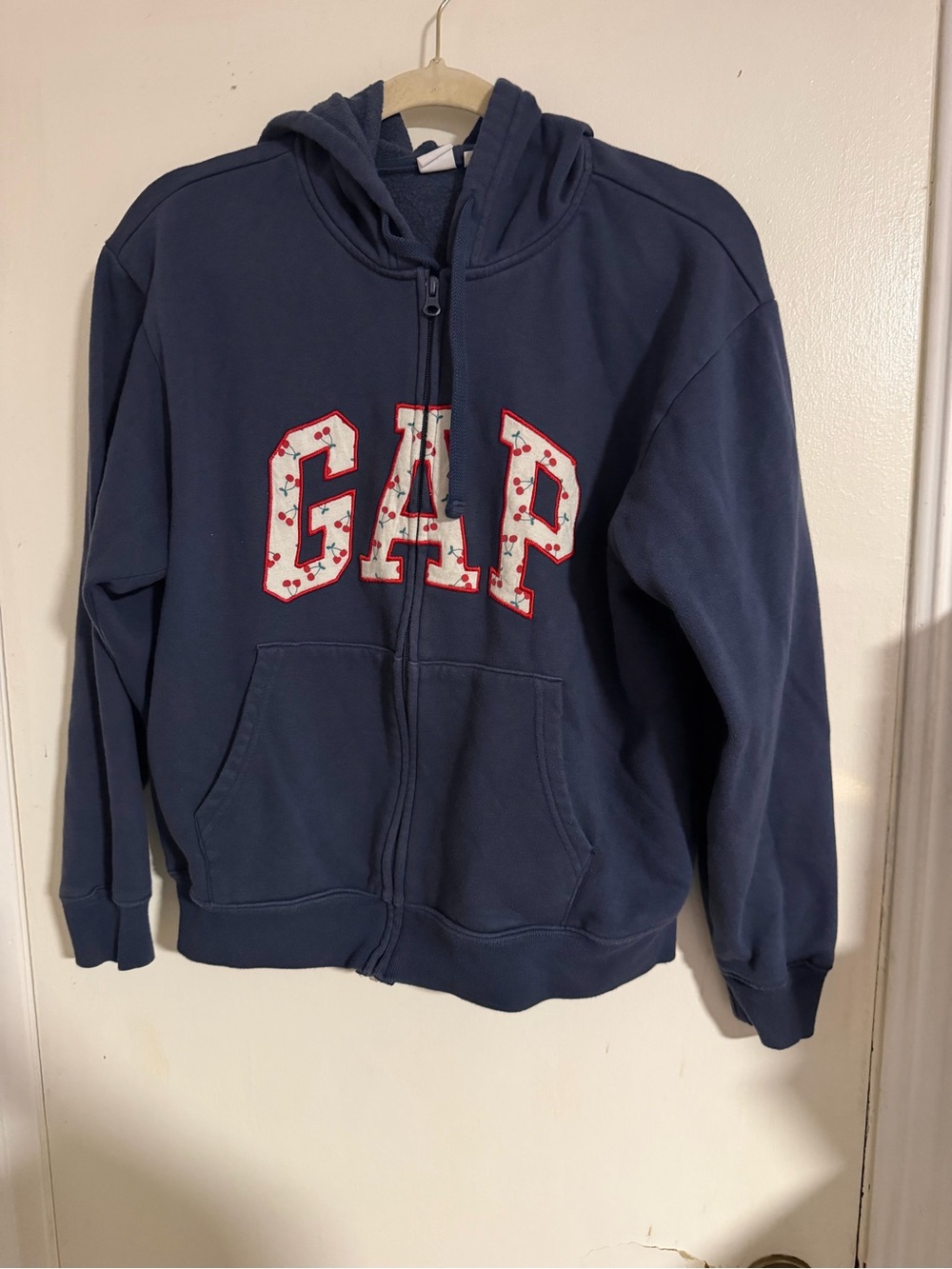 GAP Navy Blue Cherry Print Arch Logo Full Zip Hoodie - Size S